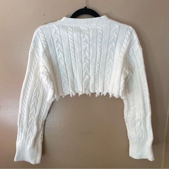 Superdown Adelita Crop Sweater Ivory white raw edge pullover top Revolve S NWT - Picture 10 of 12